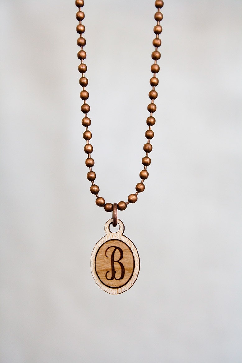 Fancy Initial Necklace, Handcrafted and Laser Engraved