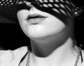 A4 Print, black and white portrait, shadows, beauty, lips, eyes, hat, beautiful in the shade