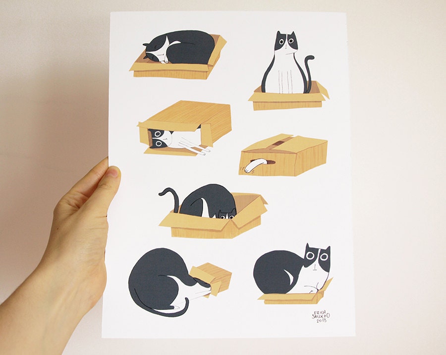 The cat and the box- A4 print