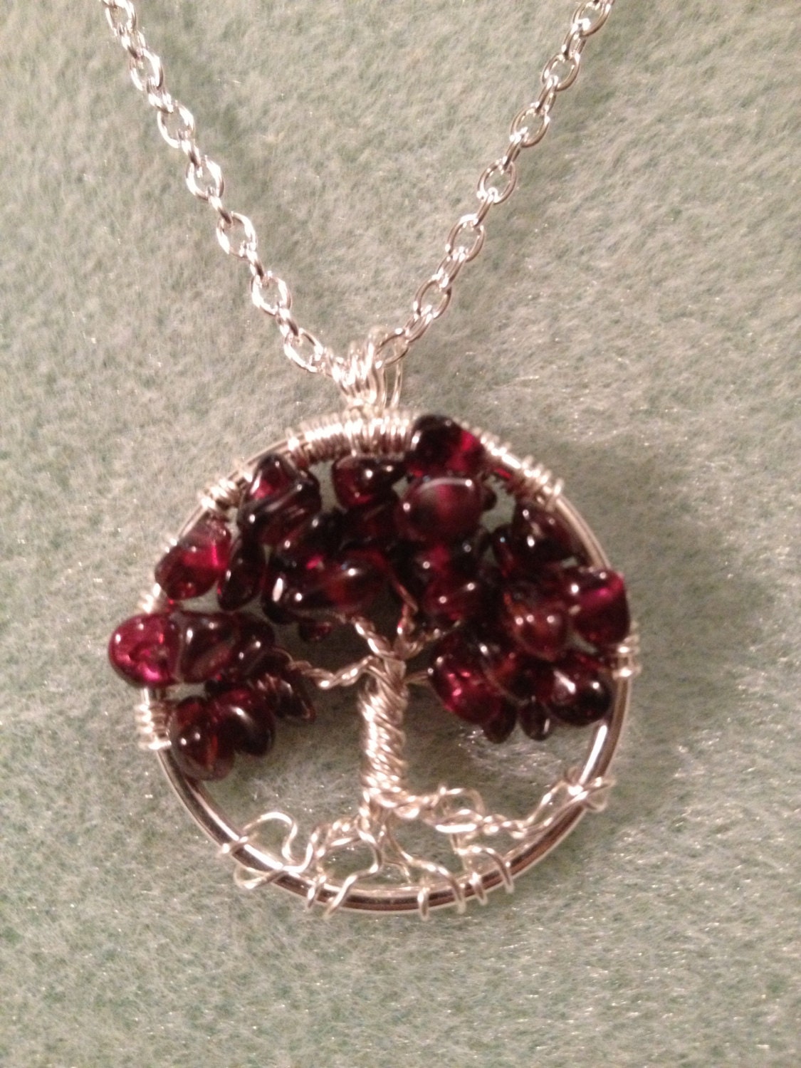 January - Garnet Tree of Life ---Birthday Valentine Handmade Jewelry Pendant Celtic Gemstones Wire Wrapped Trees Custom by Just4FunDesign