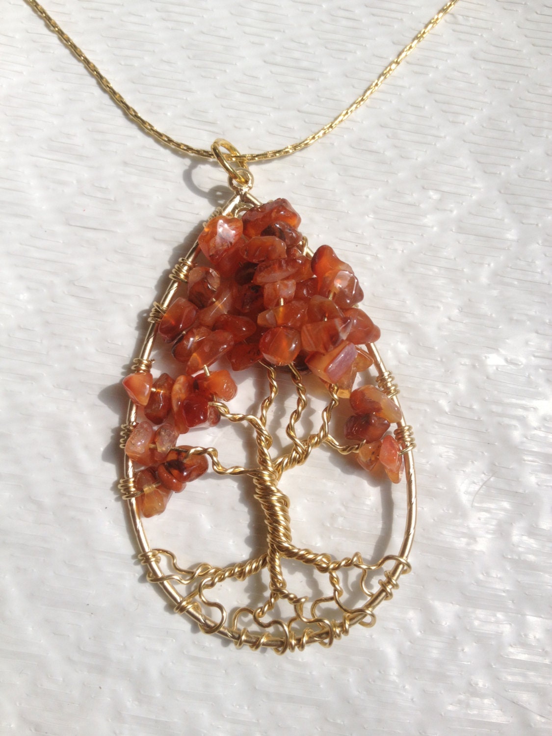 Tree of Life Pendant Orange Carnelian Gold Wire Wrapped-Birthday Wedding Handmade Jewelry Gemstones Trees Custom by Just4FunDesign