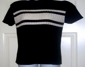 vintage 1980s JONES NEW YORK Black & White RIbbed Knit Sweater Top Short Sleeved Monochromatic Cream Ebony S M L