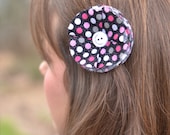 Black & Pink Sparkly Fabric Flower with Button