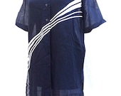 Free shipping / Vintage SHEER Black  / blue SHIRT Oversized / tunic, Size S M, One piece, GOTTEX, Short Sleeve Blouse
