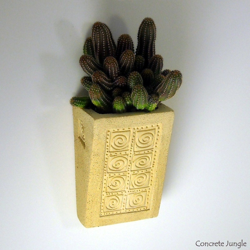 Hanging Succulent Planter - Southwestern Tribal - Concrete - Wall Pocket Planter - Cactus - Orchids - Ferns - Bonsai