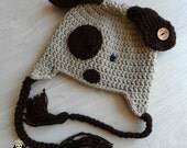 Crochet Puppy Dog Earflap Hat for Unisex Baby or Child Photo Prop - Unique wooden button - Handmade to order in your colour choice - MeysMadeCoolCrochet