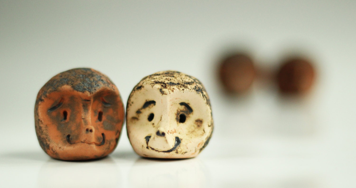 Set Of Two Happy Porcupines Heroes - One Red and One White - Art Ceramic Miniature - Home Decoration.