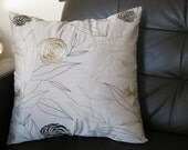 beige with gold and brown embroidered roses and leaves pillow cover, cushion cover, 18 x 18 elegant modern romantic
