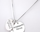 Hand Stamped Necklace, Personalized Necklace, Mother's Necklace, THREE Names, Round Sterling Silver Pendants, Grandmother Gift For Her