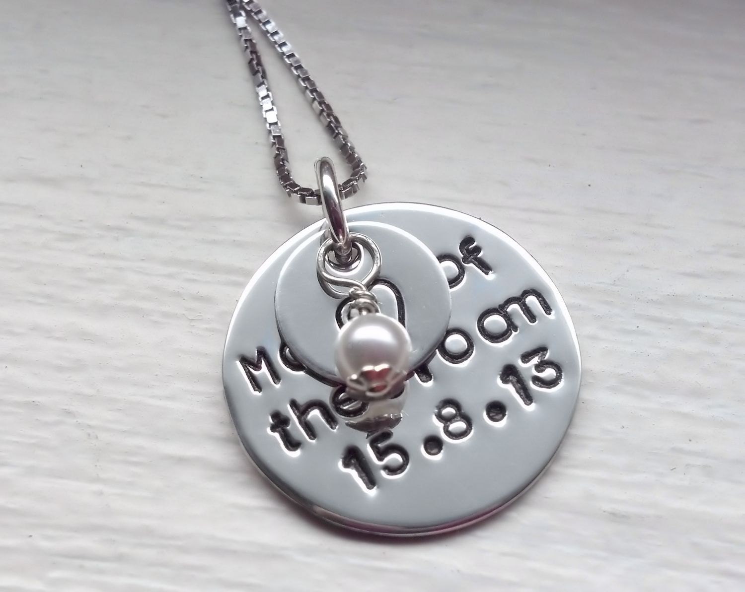 Mother of the Groom Hand Stamped Personalized Necklace Sterling Silver Bridal Party Gift for Mom