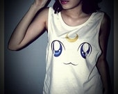 Luna Cat Sailor Moon Shirt Crop Top Tank Tops T-Shirt Women Sexy SideBoob Size S, M, L