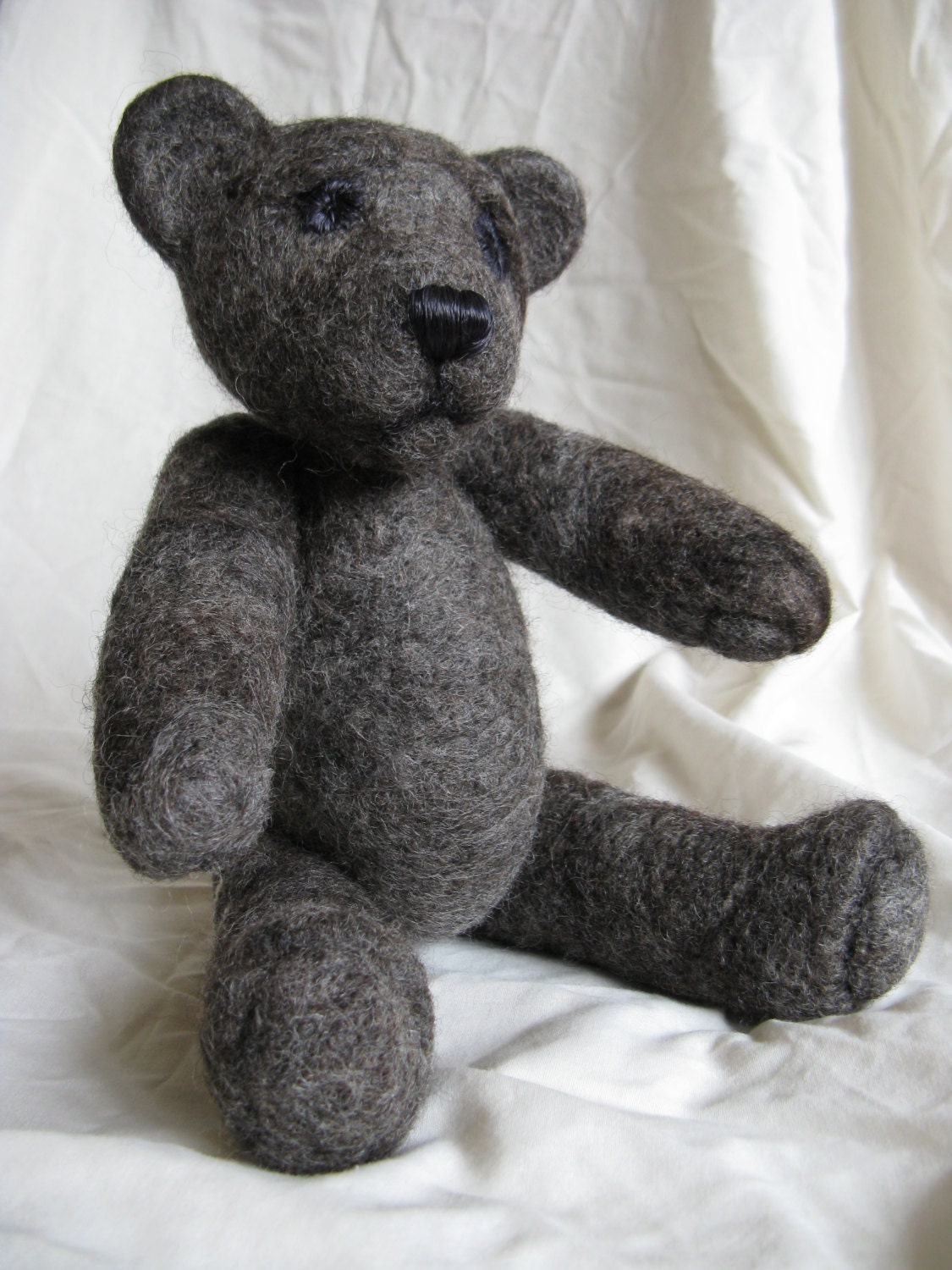 Teddy Bear, OOAK, Handmade, Needle Felted, Grey, Collectable, Soft Toy, Stuffed Animal, Signed by Artist