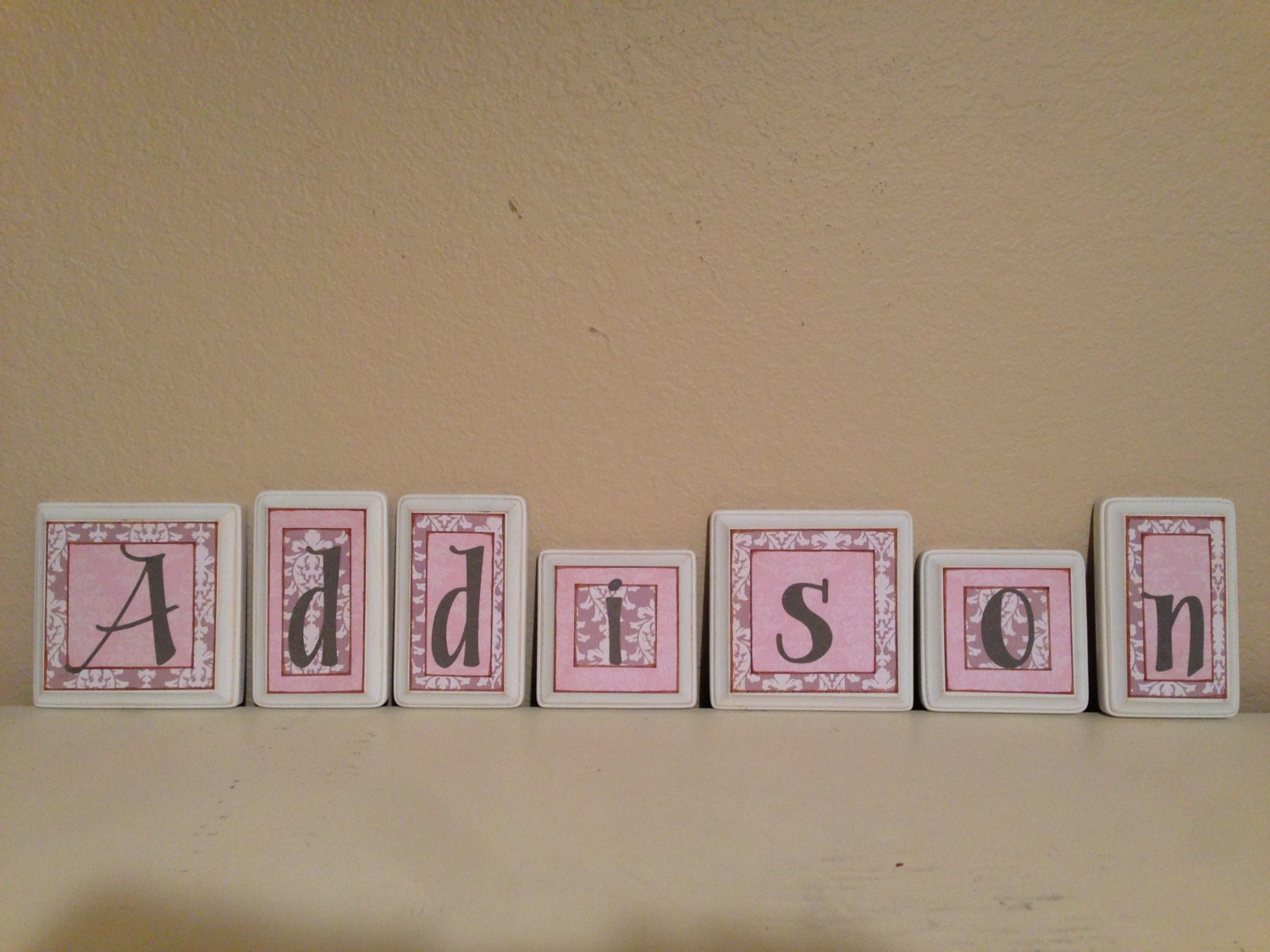 wood letter blocks, personalized/custom baby name letters, baby gift, girl nursery decor, kid /child wall art, pink, grey, gray, name sign
