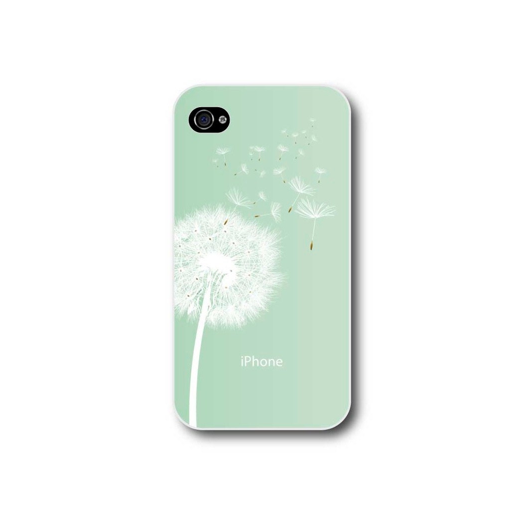 Mint iphone 4 case / iphone 4s case, white dandelion on mint background, Pastel iphone case