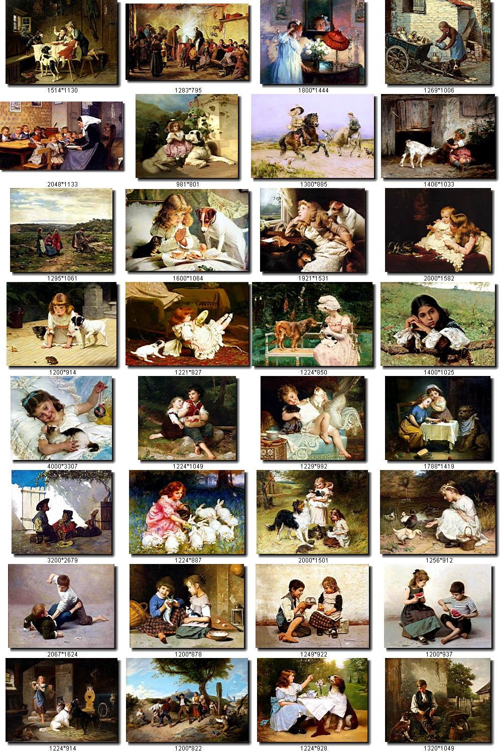 Collection-1 of 270 vintage paintings of CHILDREN kids High resolution old digital download images collection printable girls boys collage