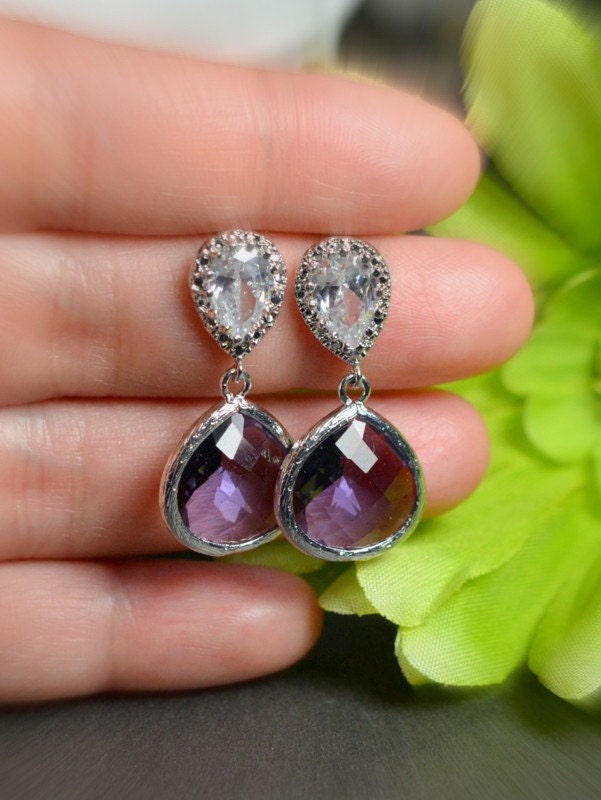 Bridal Drop Earrings Wedding Dangle Earrings Bridal Jewelry  purple amethyst Tear Drop Earrings Bridesmaid Gift ,peacock