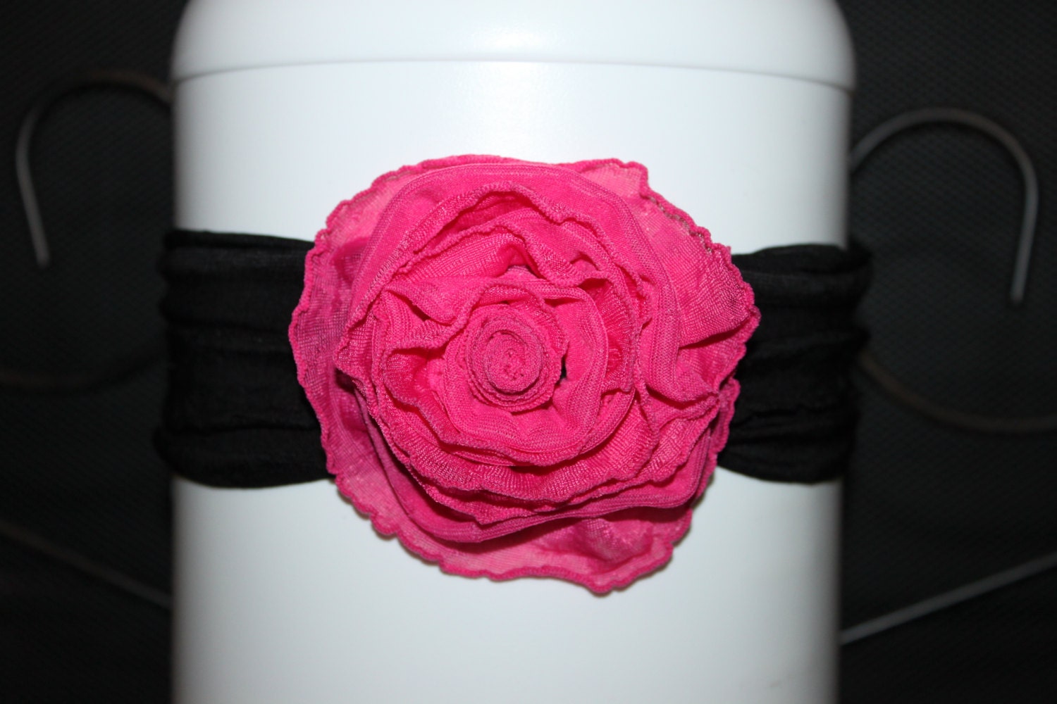 Shabby Chic Handmade Ruffled Flower Headband Hair Accessory, Stretchy Headband w/ Ruffled Flower Accent