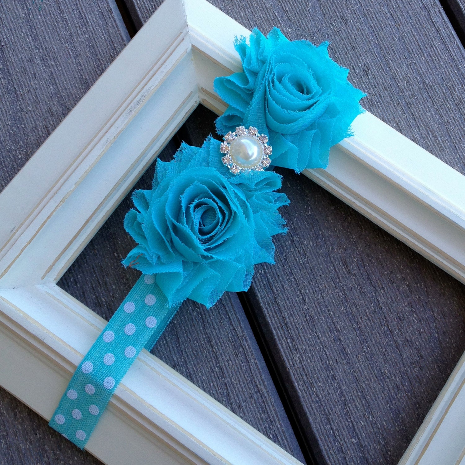 Tffany Blue Aqua Headband, Baby Headband, Flower Headband, Shabby Headband, Pearl Rhinestone, Toddler Headband, Photo Prop