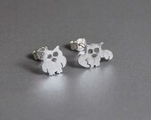 Cute Owl Studs Sterling Silver Wise Bird Tiny Figures Everyday Earrings Scratch Texture Gift for Young Girls Women Playful Taste
