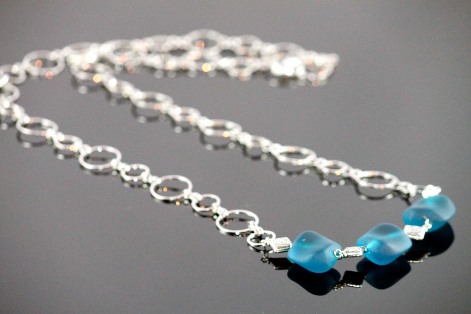 18" spring dark turquoise sea glass necklace