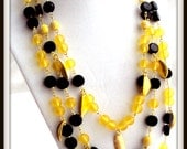 Black and Yellow Necklace,Two layer Gold Necklace, Unique handmade lemon yellow jewelry