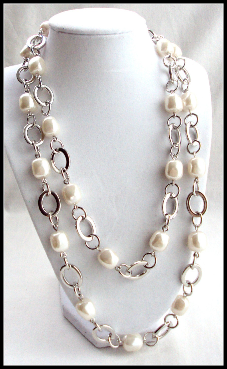 Pearls belt or necklace, gorgeous silver chain with white pearls belt, versatile piece to own by 4YJD