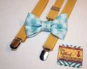 Baby/Toddler/Boys Yellow Suspenders and Aqua  Bow Tie