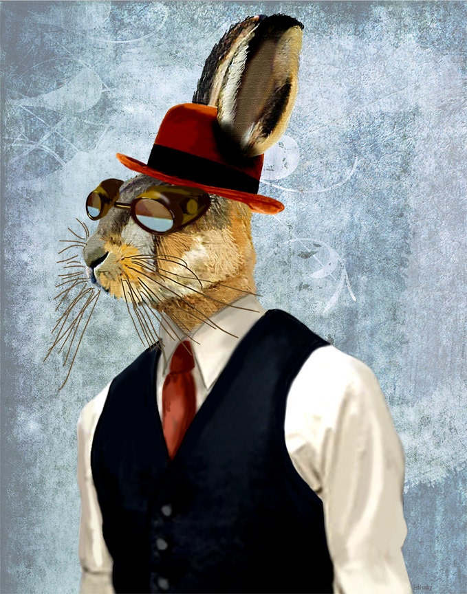 Horatio Hare in Waistcoat 14x11 Art Print Digital Illustration Poster steampunk picture Animal Painting Wall Decor Wall hanging Wall Art