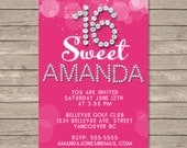 Diamond Sweet Sixteen Birthday Invitations / Birthday Party card - Digital Printable File -