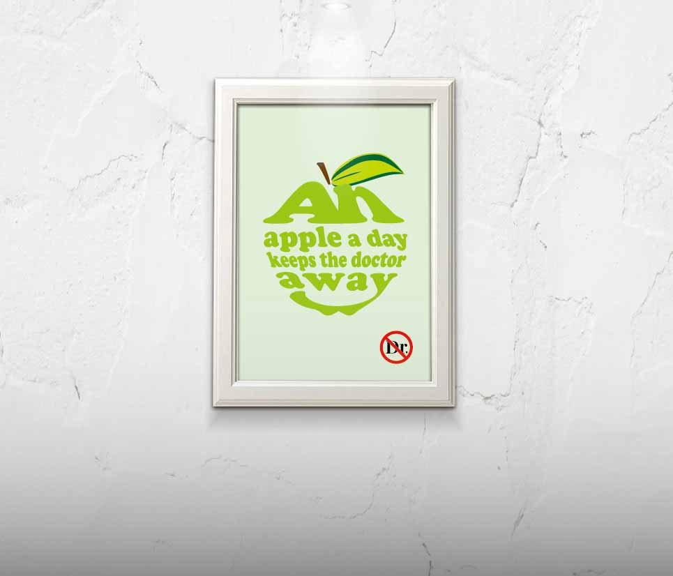 An apple a day- kitchen art poster wall art cafe art digital poster healthy living art print A4