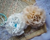 Wedding Garter, Lace Bridal Garter, Elegant Single Toss Garter, Beige Shabby Chiffon Rosette, Something Blue, Custom Garter