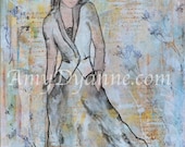 Art Print of Vintage Collage Mixed Media Painting 'Sarah' 11X14