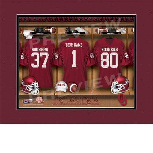 Personalized Oklahoma University Sooners Football Locker Room Framed Print - NCAA Football - NCAA-LRP