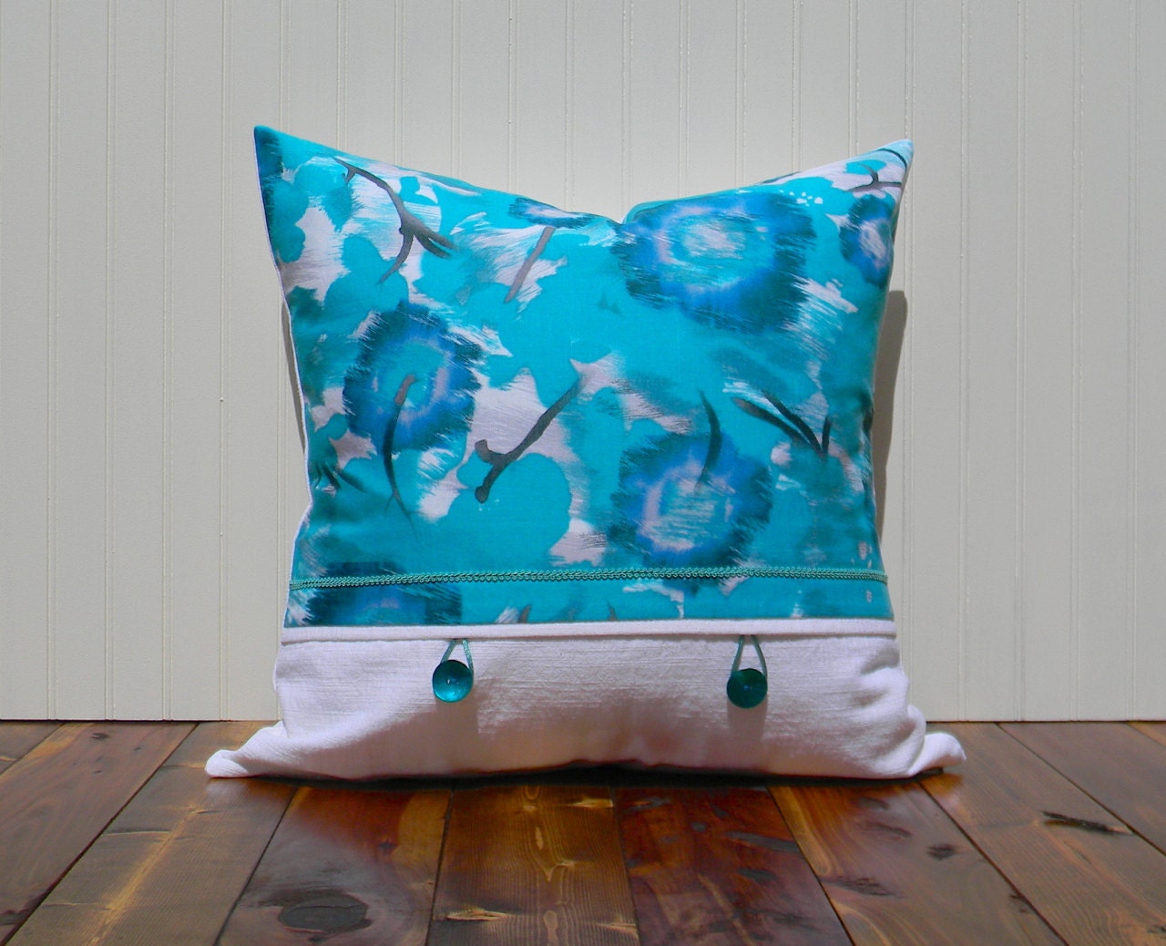 Linen Aqua Watercolor Decorative Pillow Cover 18 x 18
