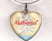 Alabama Pendant, Alabama Necklace, State of Alabama, Sweet Home Alabama, Alabama Gifts, Jewelry, Map Necklace, State Heart Necklace, Jewelry