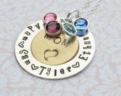 SALE MOM Pendant with Birthstones, Family Necklace Hand Stamped Personalized Mother's Day Necklace for Mom Mother's Day Mother Mommy