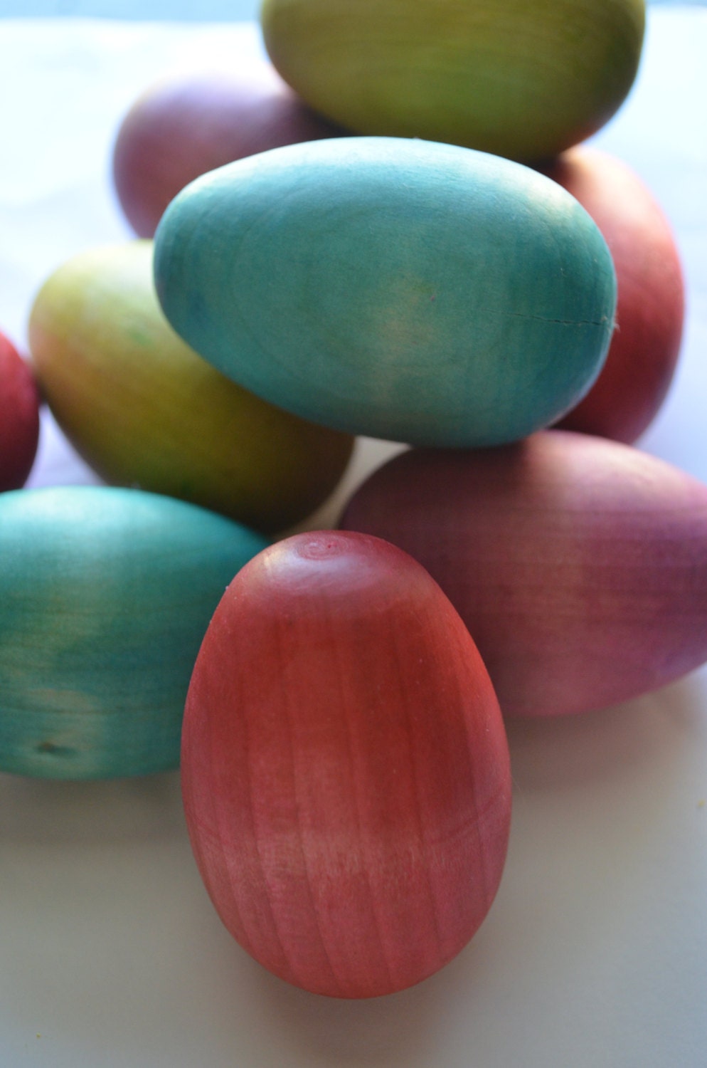 5 Hand Dyed Wooden Eggs  - Non-Toxic Sorting Kitchen Toy
