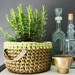 Sturdy crochet basket with leather handles, Rosemary Green and Soft Green, dia 8,5 inch (22cm), height 5 inch (13cm)