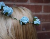 Handmade Light Blue Foam Rose Flower Crown Headband Floral Wedding Accessory Spring Summer Style Cute Fashion Girls Teenagers Trendy