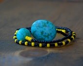Turquoise Stacking Bracelets, Set of Three, African Bracelets with Turquoise, Yellow and Black, African Jewelry, Gemstone Jewelry