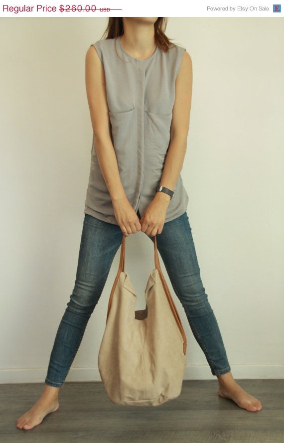 Beige leather tote bag - Soft leather bag - Charley Bag - LadyBirdesign