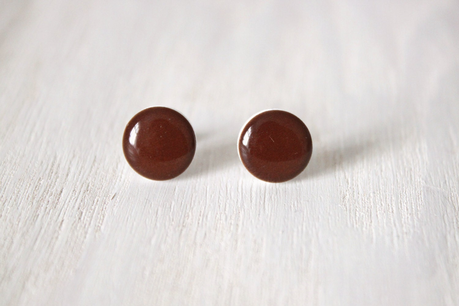 Chocolate Brown Earrings, Circle Post Earrings, Small Stud Earrings in Chocolate Brown