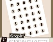 1 inch circles VICTORIAN SILHOUETTES digital vintage portraits collage for portrait pendants, bottle caps, victorian paper craft