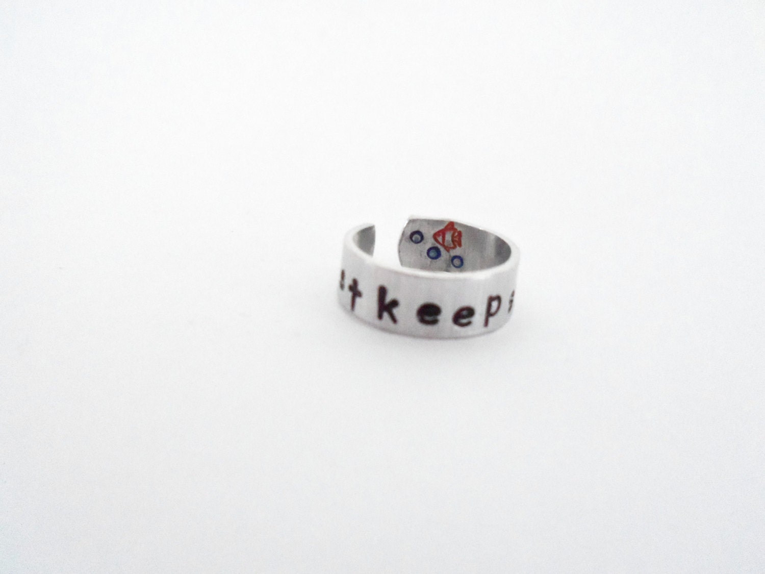 Just Keep Swimming Ring - Hand Stamped Aluminum - Inspired by Disneys Finding Nemo - Nemo and Bubbles Inside - Customizable