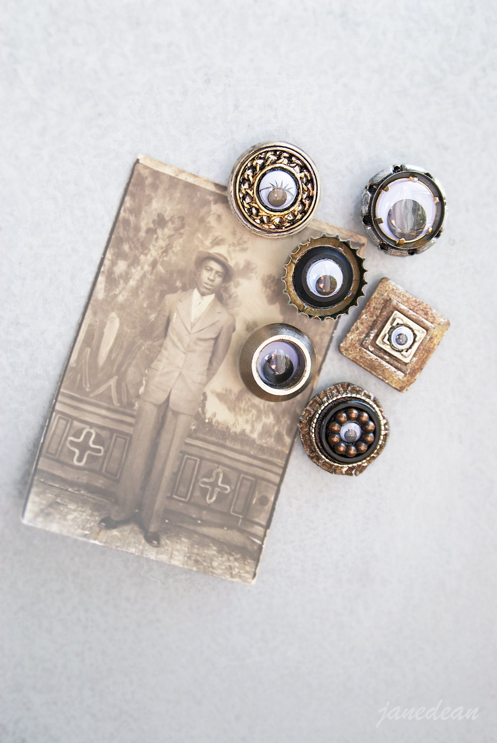 6 Industrial Eye Fridge Magnets - recycled salvaged junk