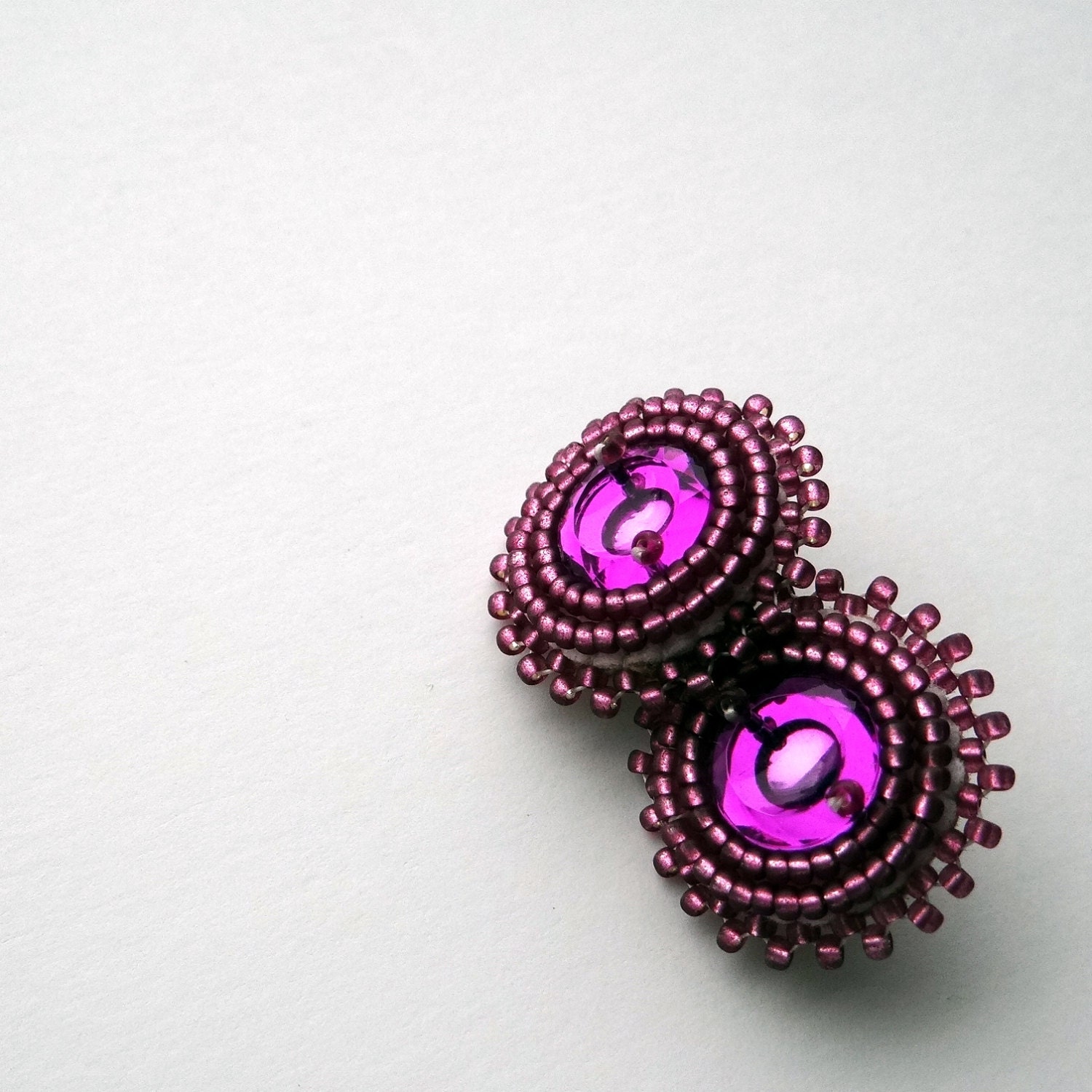 Beaded Purple Post Earrings