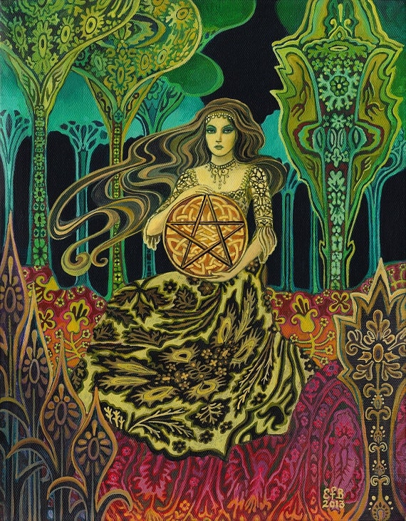Queen of Pentacles Tarot Goddess Art Original Painting