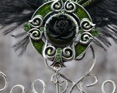 Old World Elegance Fascinator - black and peacock greens.