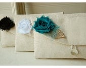 Bridesmaid Clutch Purse, raw cotton Linen, Bridesmaids Gift, Wedding - Set of 5 tagt team