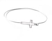 Sideway Silver Cross Bracelet Bangle in your size religious Jewelry gift for birthday wedding